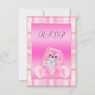 Cute Roze Konijn Baby Shower RSVP Kaartje