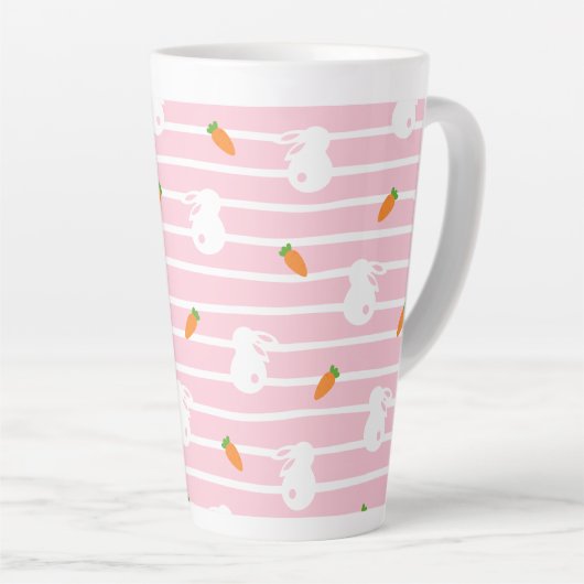 Cute roze konijn en wortelpatroon latte mok (Rechterhoek)