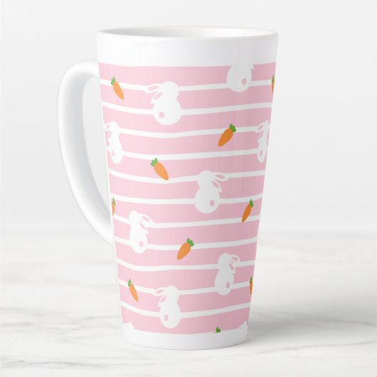 Cute roze konijn en wortelpatroon latte mok (Linkerhoek)