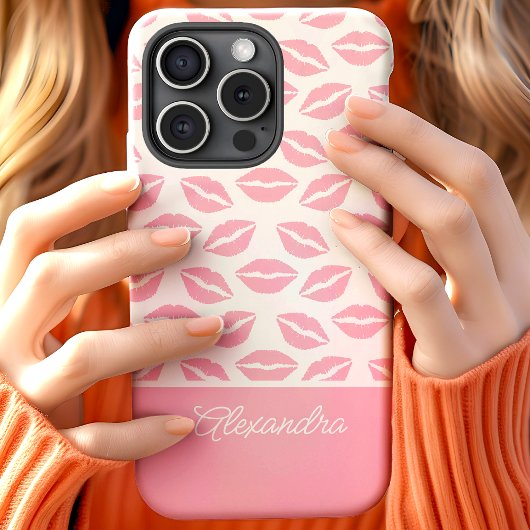 Cute Roze Lippenstift Kusjes Script Naam Case-Mate iPhone Case
