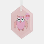 Cute Roze Love You Uil Glas Ornament (Voorkant links)