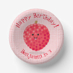 Cute roze lychee cartoon afbeelding papieren kommen