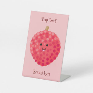 Cute roze lychee cartoon afbeelding reclamebord met voetstuk