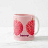 Cute roze lychee cartoon afbeelding tweekleurige koffiemok (Voorkant rechts)