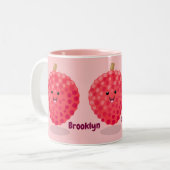 Cute roze lychee cartoon afbeelding tweekleurige koffiemok (Voorkant links)