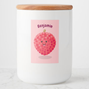 Cute roze lychee cartoon illustratie voedselcontainer etiket