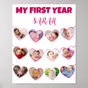 Cute roze maakt mijn eerste jaar foto collage poster