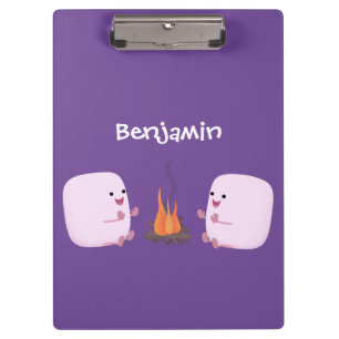 Cute roze marshmallows bij kampvuur cartoon klembord