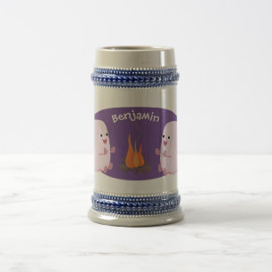 Cute roze marshmallows by kamp fire cartoon bierpul