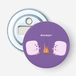 Cute roze marshmallows by kamp fire cartoon button flesopener