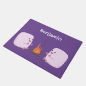 Cute roze marshmallows by kamp fire cartoon deurmat (Schuin)