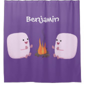 Cute roze marshmallows by kamp fire cartoon douchegordijn (Voorkant)
