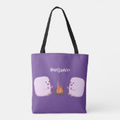 Cute roze marshmallows by kamp fire cartoon draagtas (Achterkant)