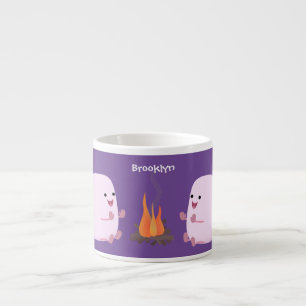 Cute roze marshmallows by kamp fire cartoon espresso kop