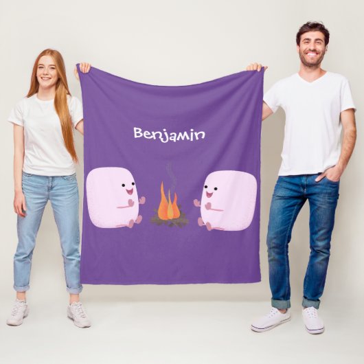 Cute roze marshmallows by kamp fire cartoon fleece deken (In situ)