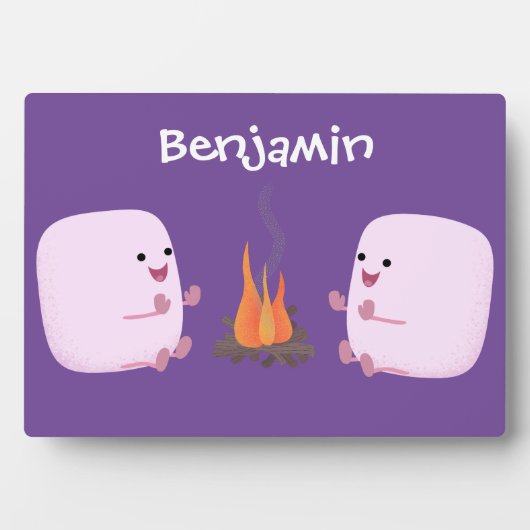 Cute roze marshmallows by kamp fire cartoon fotoplaat (voorkant)