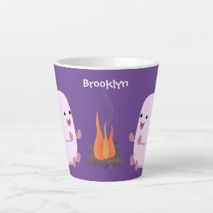 Cute roze marshmallows by kamp fire cartoon latte mok
