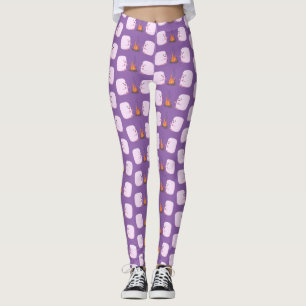 Cute roze marshmallows by kamp fire cartoon leggings