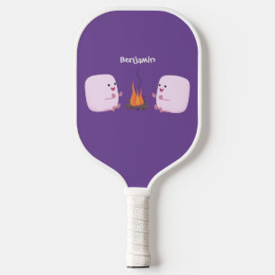 Cute roze marshmallows by kamp fire cartoon pickleball paddle