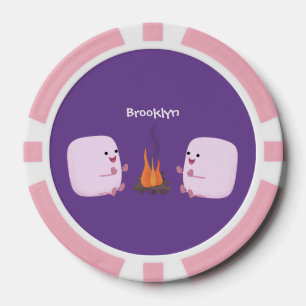 Cute roze marshmallows by kamp fire cartoon poker chips