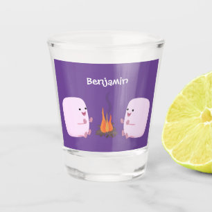Cute roze marshmallows by kamp fire cartoon shot glas