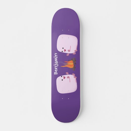 Cute roze marshmallows by kamp fire cartoon skateboard (Voorkant)