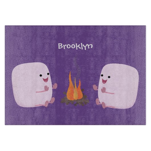 Cute roze marshmallows by kamp fire cartoon snijplank (Voorkant)
