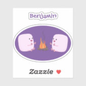 Cute roze marshmallows by kamp fire cartoon sticker (Vel)