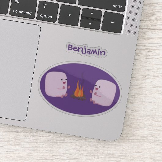 Cute roze marshmallows by kamp fire cartoon sticker (Detail)