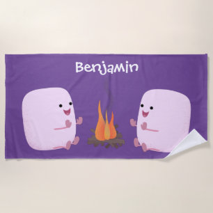 Cute roze marshmallows by kamp fire cartoon strandlaken