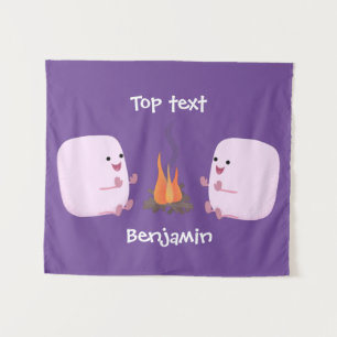 Cute roze marshmallows by kamp fire cartoon wandkleed