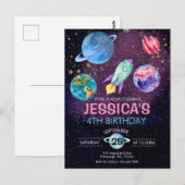 Cute Roze Meisje Feest Astronaut Verjaardagskaart Briefkaart (Voorkant / Achterkant)