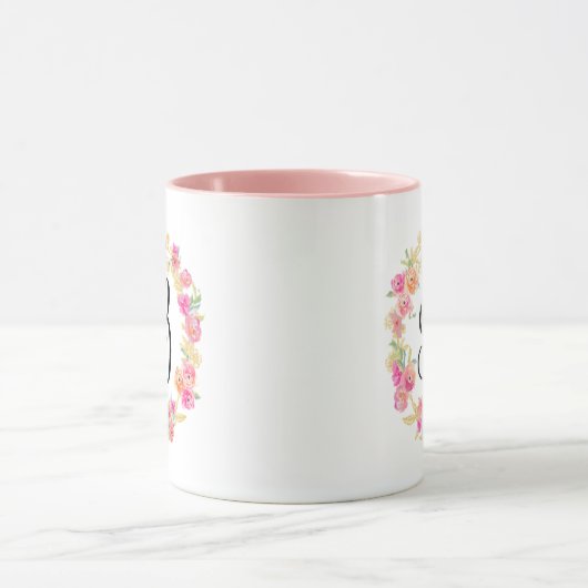 Cute roze monogram (B) Bloem met Mok (Midden)