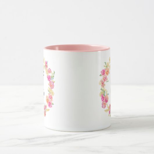 Cute roze monogram (E) Bloem met Mok (Midden)