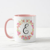 Cute roze monogram (E) Bloem met Mok (Links)