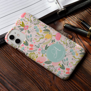 Cute roze monogram, gepersonaliseerde girale naam iPhone 12 hoesje