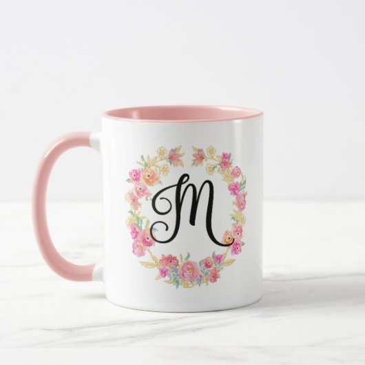 Cute roze monogram (M) Bloem WreatMok Mok (Links)