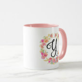 Cute roze monogram (Y) Bloem Warm Mok (Voorkant rechts)