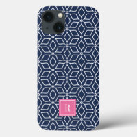 Cute roze & Navy Geometric Pattern Monogram