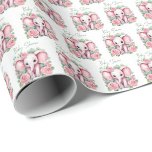 Cute Roze Olifant Baby Meisje Baby Shower Cadeau V Cadeaupapier
