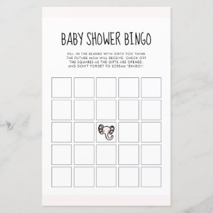 Cute roze olifant Baby shower Bingo