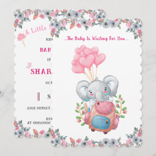 Cute Roze Olifant Baby Shower Uitnodiging