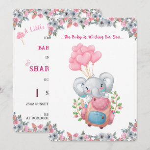 Cute Roze Olifant Baby Shower Uitnodiging