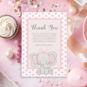 Cute Roze Olifant Stippen Meisje Baby Shower Bedankkaart