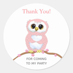 Cute roze owl bedankt ronde sticker