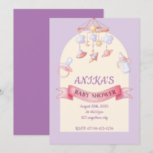 Cute roze paarse meisje baby shower kaart