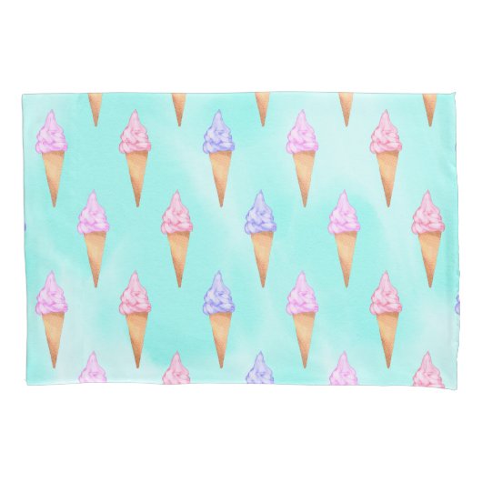 Cute roze Paarse Summer Ice Cream Cones Waterverf Kussensloop (Voorkant)