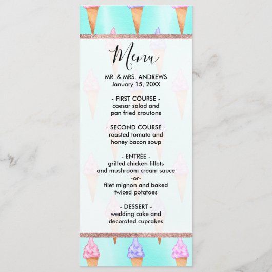 Cute roze Paarse Summer Ice Cream Cones Waterverf Menu (Voorkant)