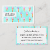 Cute roze Paarse Summer Ice Cream Cones Waterverf Visitekaartje (Voorkant / Achterkant)