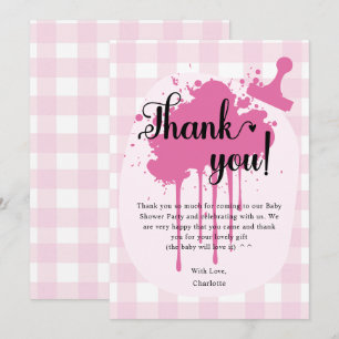 Cute Roze Pastel Gingham Baby Shower Bedankkaart